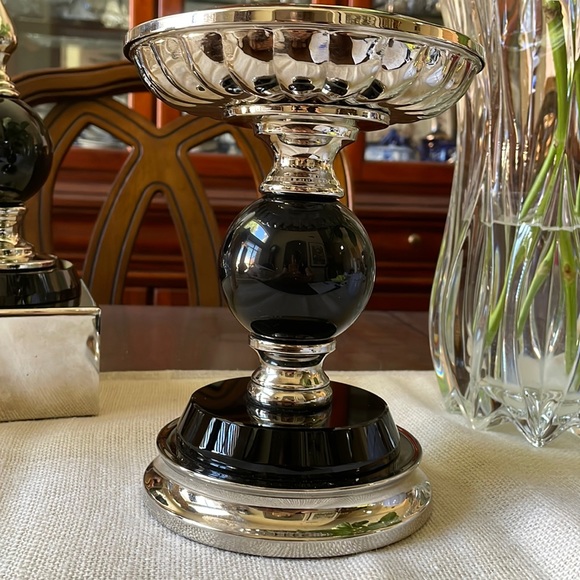 Art Deco silver color and black pillar candle holder stand decor accent display - Picture 5 of 7